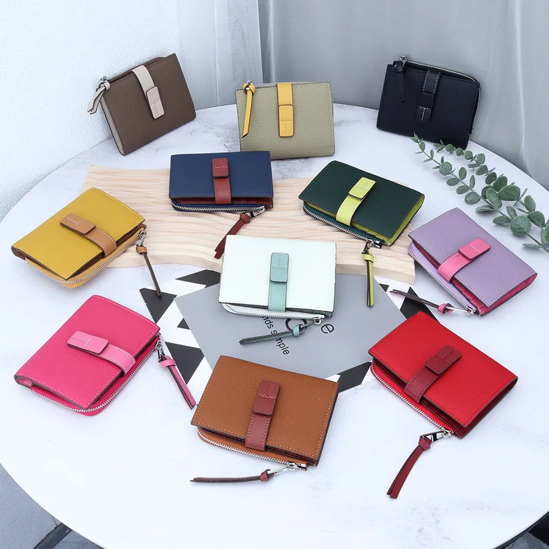 Western Cowhide Leather Contrast Color Zipper Women Wallet Multi-cards Large Capacity Coin Purse for Ladies