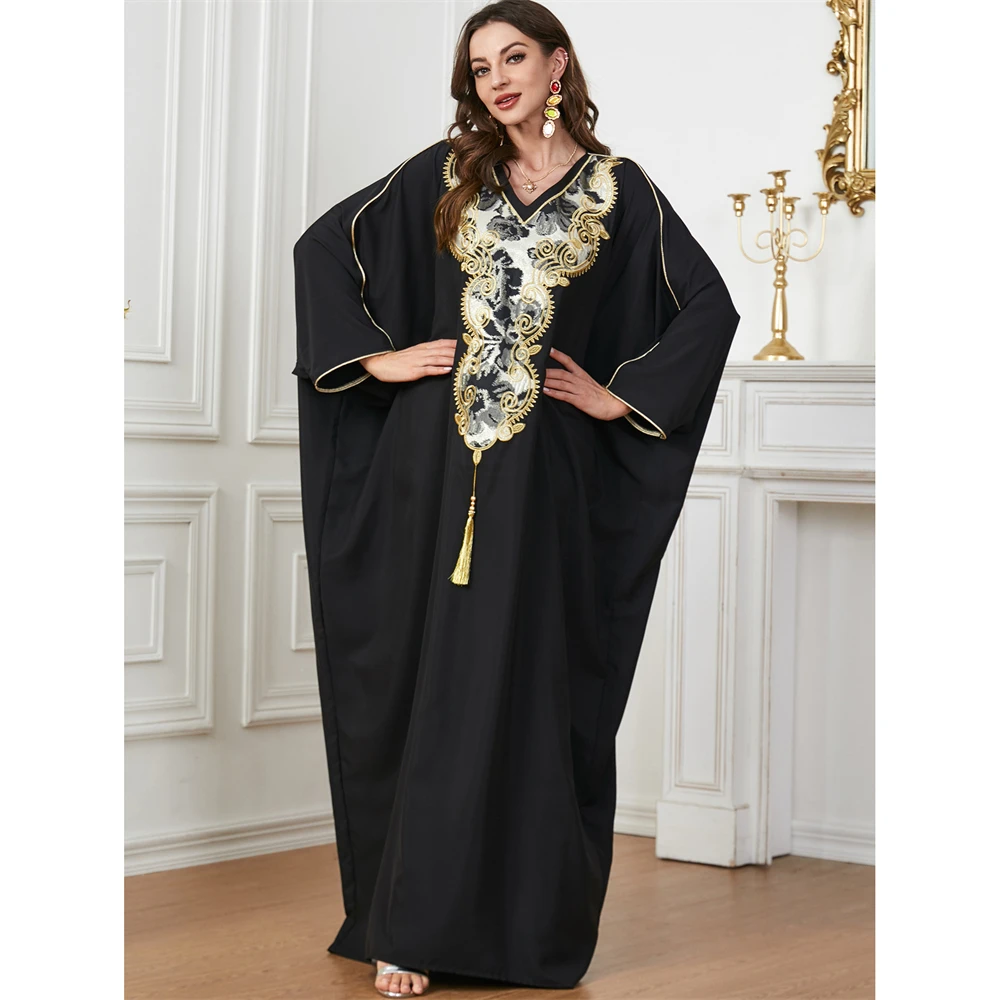 

Ramadan Muslim Women Embroidery Maxi Dress Tassel Kaftan Dubai Abaya Eid Marocain Caftan Arabic Robe Islamic Djellaba Gown 2024