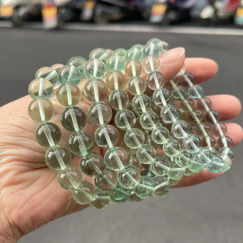 7a-ナチュラルグリーン蛍石ビーズブレスレット女性半完成ラウンドルースビーズ