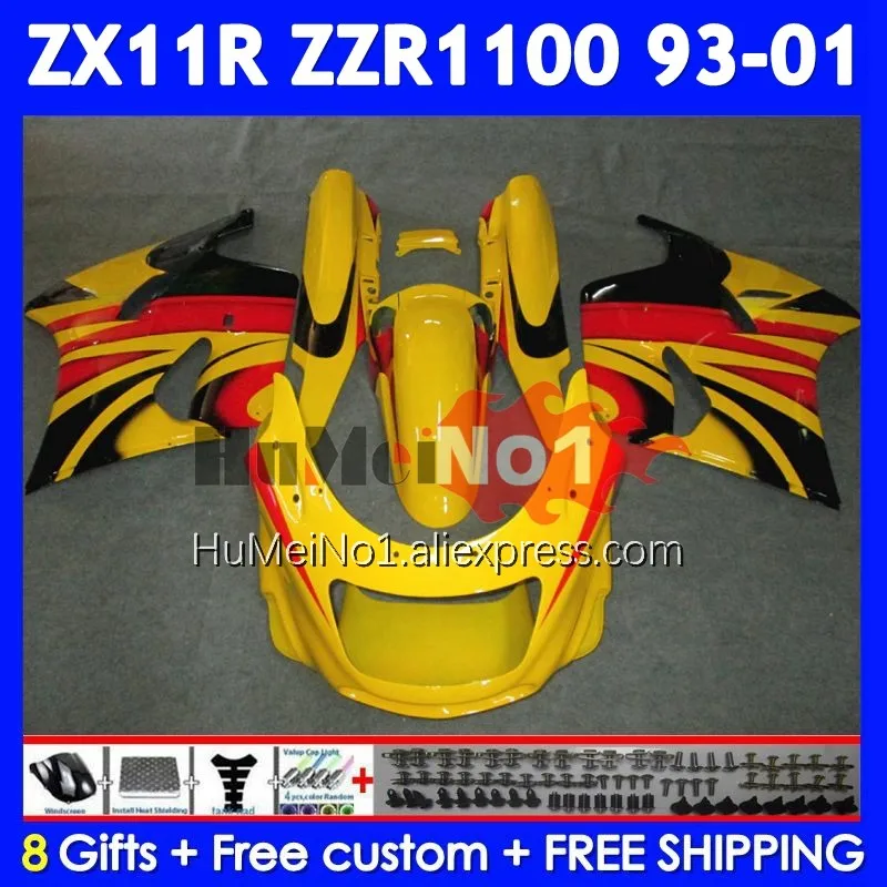 ZZR1100 For KAWASAKI NINJA ZX-11R ZX11R ZZR 1100 1993 Yellow black 1994 1995 1996 224No.101 ZX 11R ZX11 R 97 98 99 00 01 Fairing