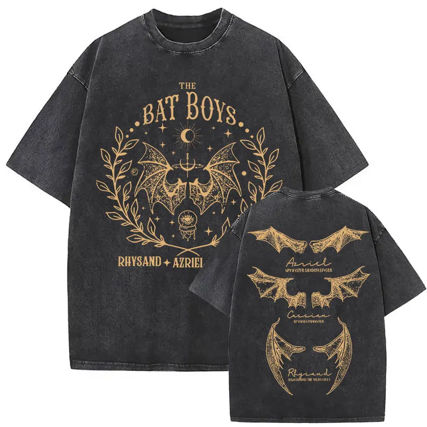 

Vintage Washed The Bat Boys The Night Court Acotar T Shirts Men Women Summer Aesthetic Short Sleeve T-shirt O-Neck Clothing Tees