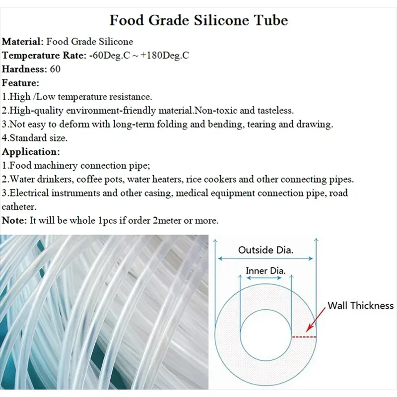 透明シリコンゴムホース,食品グレード,直径0.5mm, 1mm, 2mm, 3mm, 4mm, 5mm, 6mm, 7mm, 8mm, 9mm 10mm、フレキシブル、無毒、クリア、ソフト、1 m