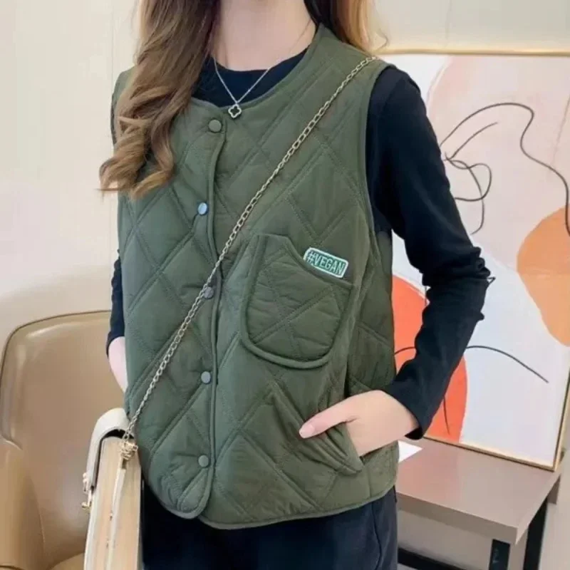 Diamond Solid Color Light Quilted Women's Vests Casual Youthful New Outerwear Autumn Lady Giletes Warm Elegant Cheap Working