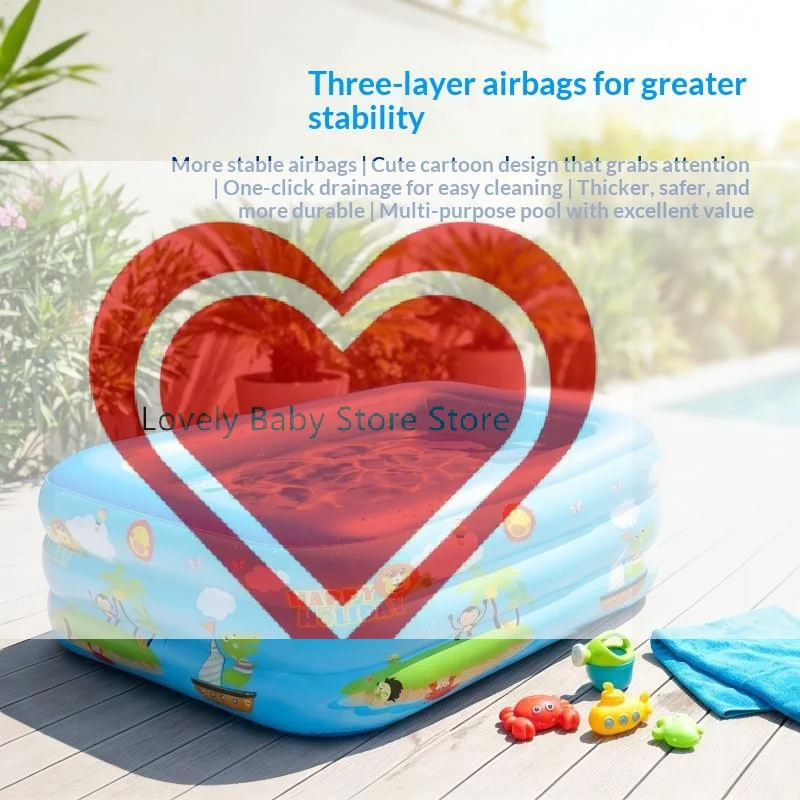 【BS】Inflatable Swimming Pool 3 Layer Thickened Cute Cartoon Prints For Backyard Kids Summer Water Play