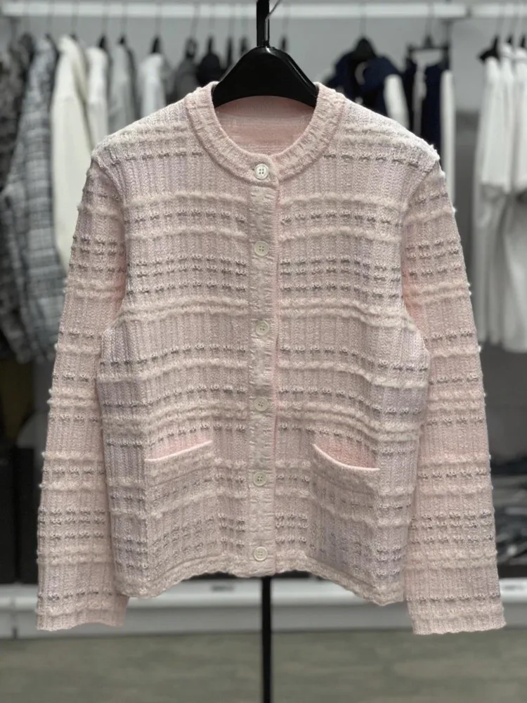CHUJIE Frühherbst 2025 TB Set im akademischen Stil, Blasengarn und Tweed-Strickjacke und Rock, 2-teiliges Set, jugendliches schickes Outfit