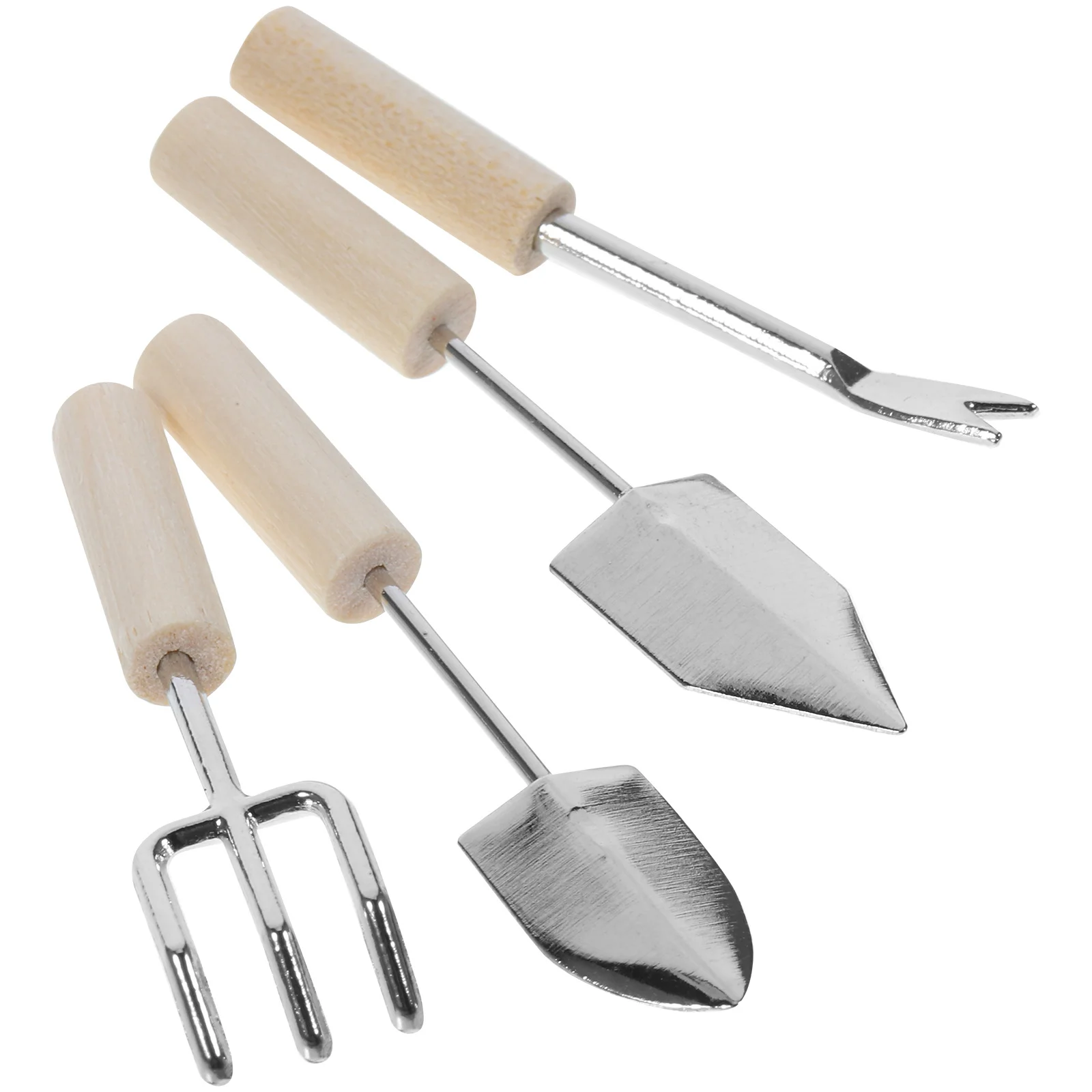 Set di attrezzi da giardino in miniatura da 4 pezzi Accessori per case delle bambole leggeri e sicuri in legno in lega di zinco Mini attrezzi da giardinaggio