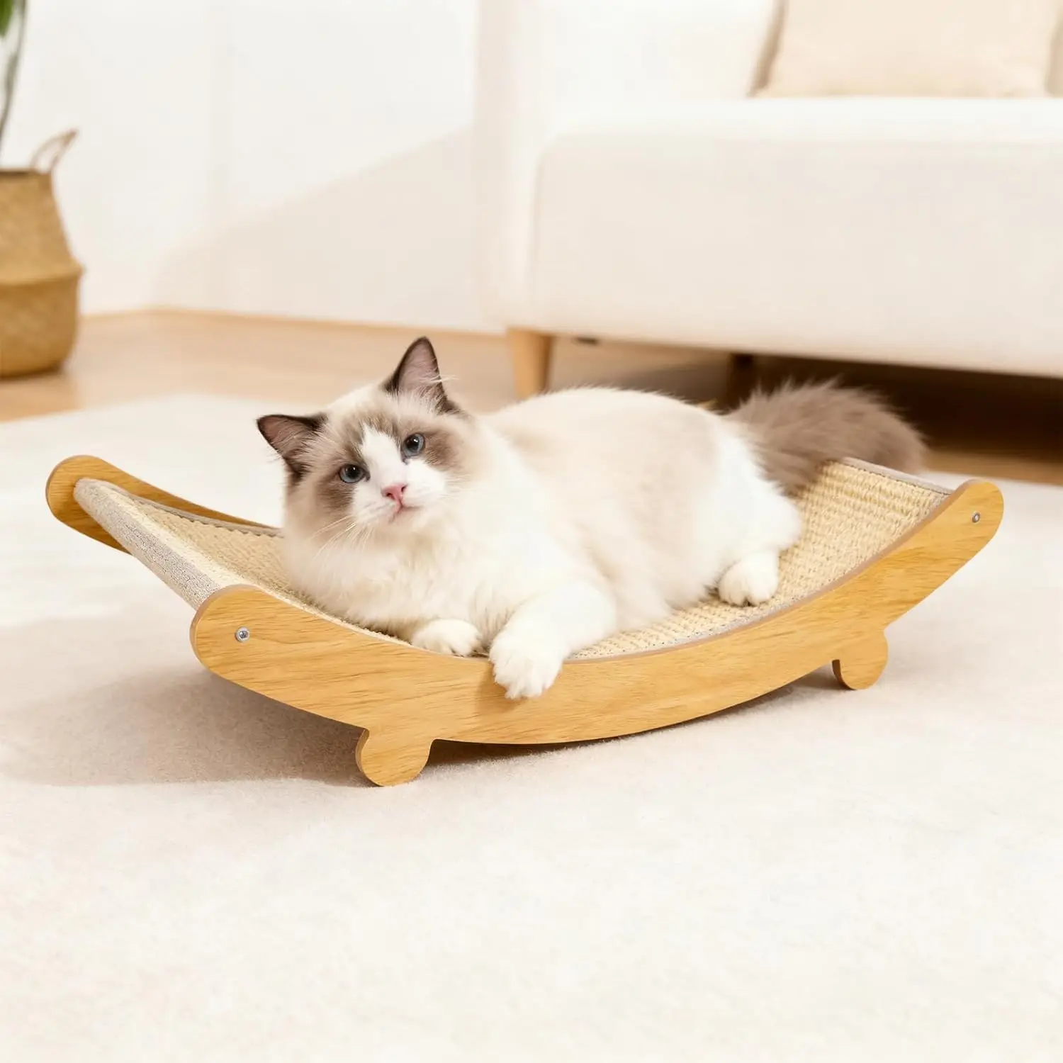 

Многофункциональная деревянная лежанка-когтеточка для мелких животных и кошек, прочная сизалевая стойка с уютным местом для отдыха, для использования в помещении