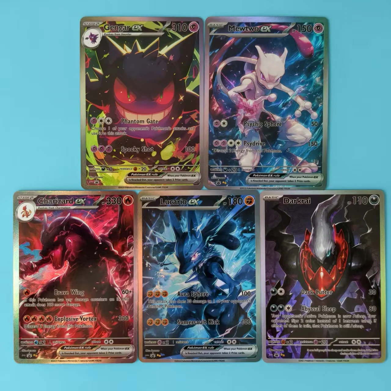 5PCS/PKM EX Series Card Charizard EX Mewtwo Gengar Lucario Darkrai Holo Foil Texture Game DIY Self Made TCG Collection Card