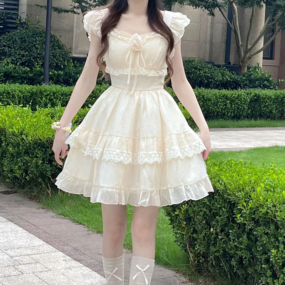 

Summer Dresses Women French Style Elegant Fashion Sweet Mini Square Collar Vestidos Mujer High Street Temperament Fairy Dress