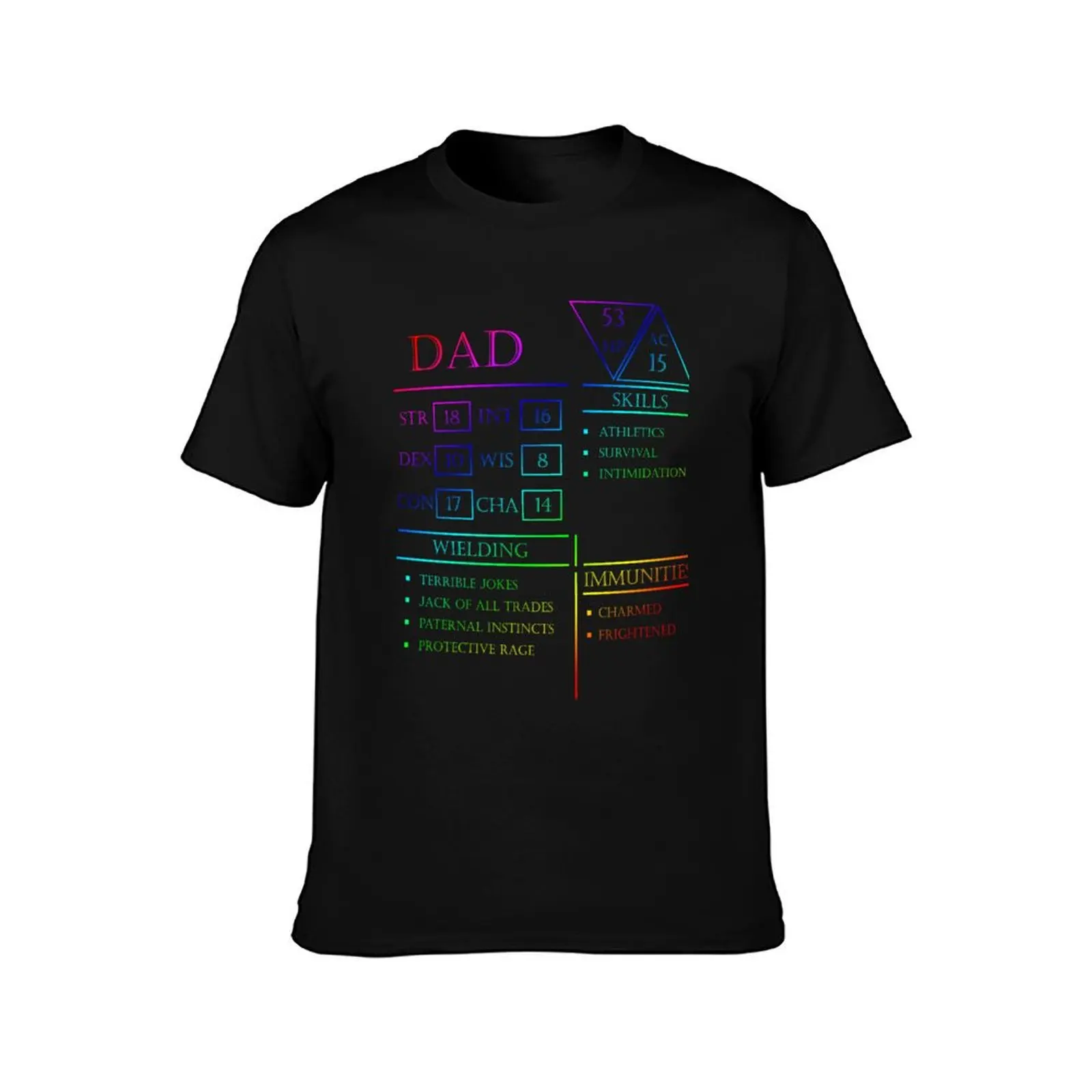 Dad Stats - Character Sheet - Rainbow T-Shirt Summer Casual Cotton Tee Oversized Streetwear Tops Vintage Graphic Print