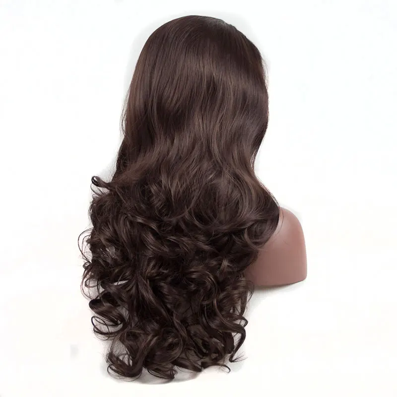 Donkerbruin Body Wave Pruik Synthetische 13X4 Lace Front Pruiken Hoge Kwaliteit Hittebestendige Vezel Haar Natuurlijke Haarlijn Voor Zwarte Vrouwen