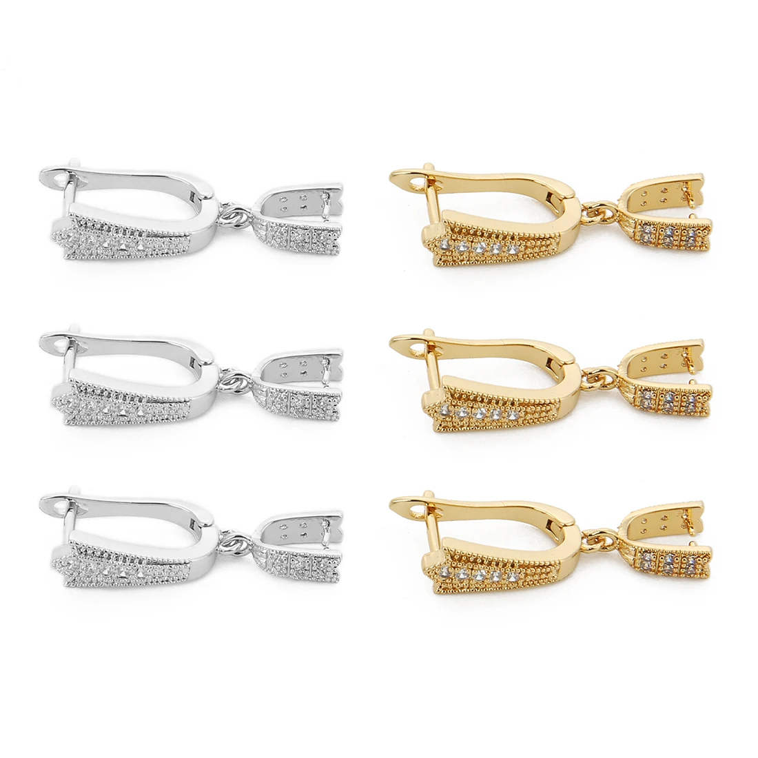 

2pcs Brass Metal Inlaid Zircon Real Gold Plated Earwire Fasteners Earring Hooks U Earring Clasp For DIY Jewelry Making Supplies