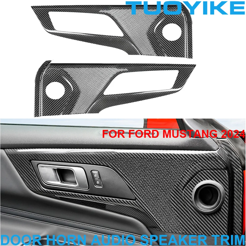 Car Genuine Real Dry Carbon Fiber Interior Inner Door Horn Audio Speaker Cover Trim Frame Panel Decoration For Ford Mustang 2024