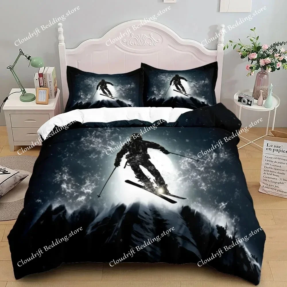 

3D Print Mountain Ski Extreme Duvet Cover Set UK Single Double Queen US Twin Full King Size Polyester Bedding Sett