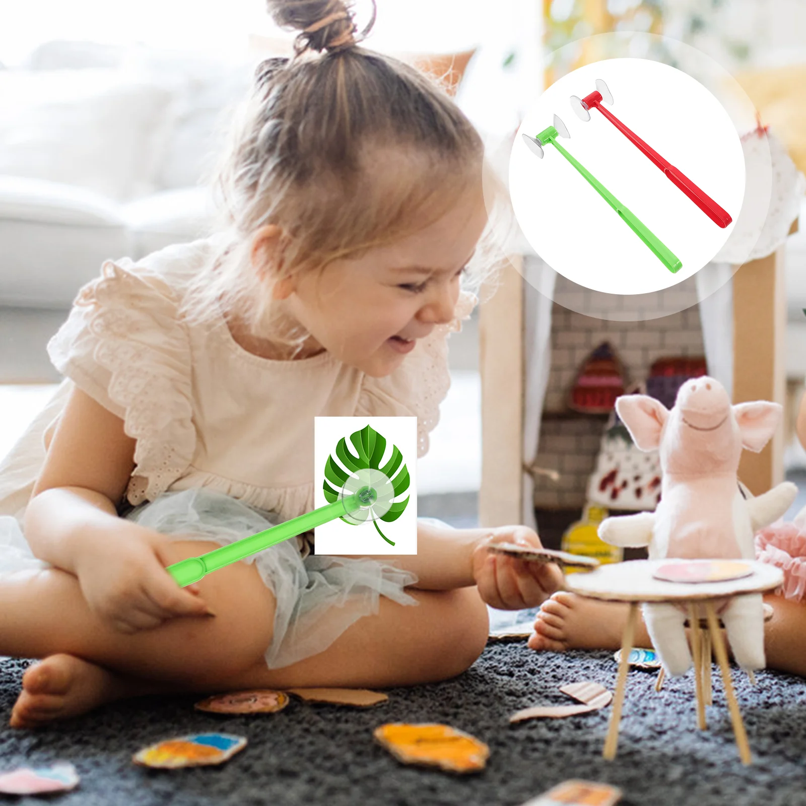

2 Pcs Suction Cup Hammer Cheering Prop Kids Disc Card Sucker Hammers Plastic Child