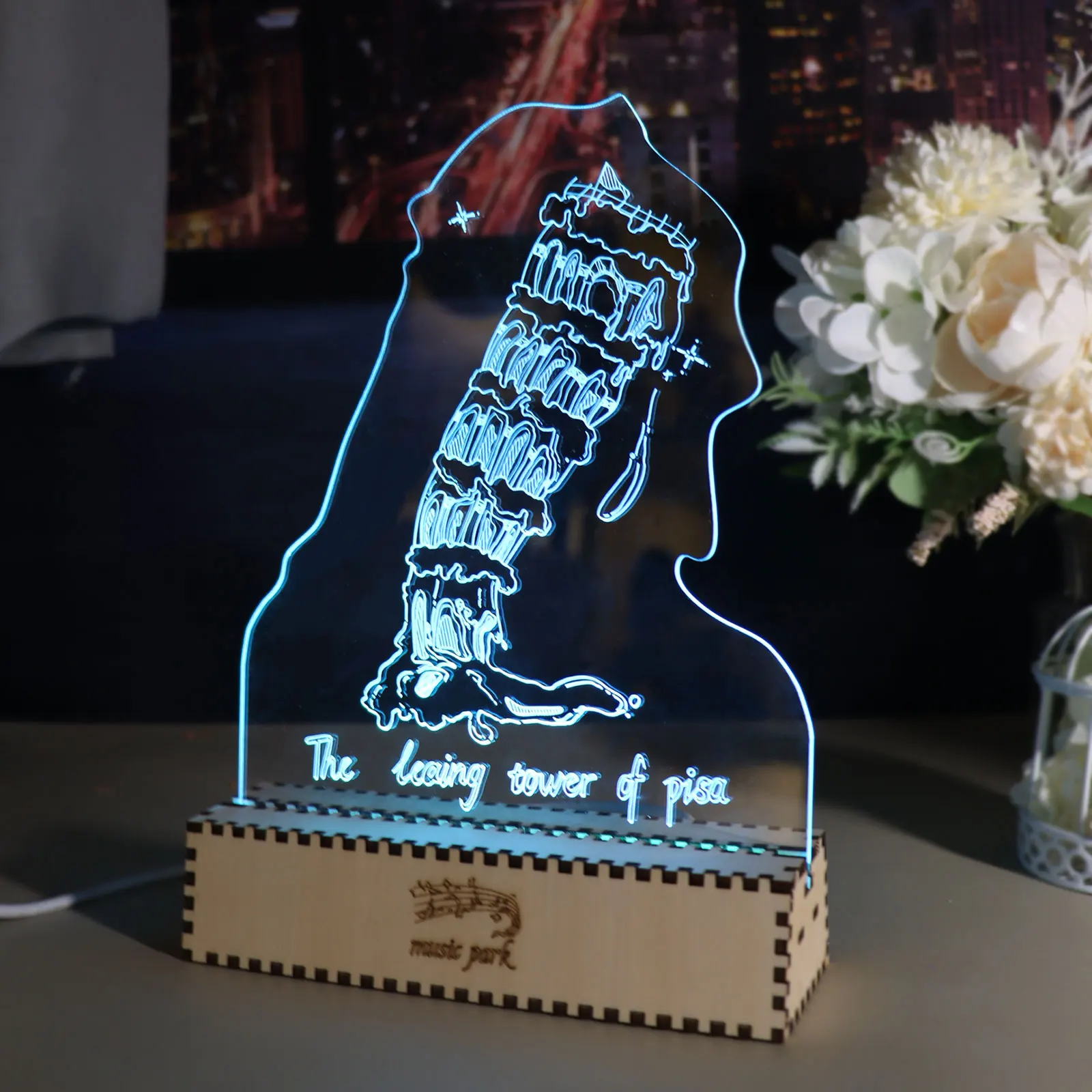 

Leaning Tower of Pisa Famous Building Gifts For Best Friend Women 3D Puzzle Engraved Night Light Long Distance Friendship Gift F