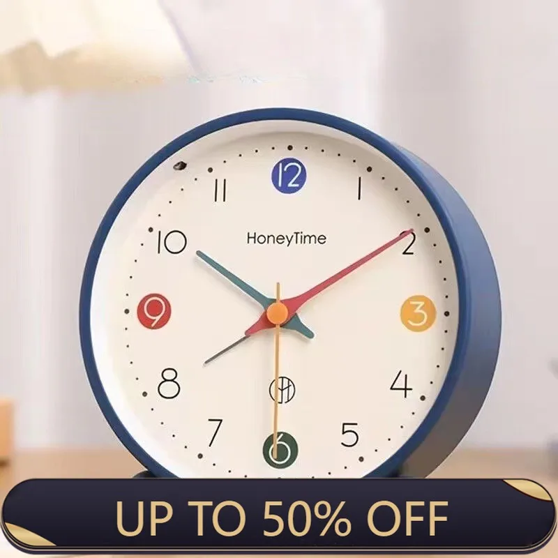 Creative Morandi Colorful Desktop Alarm Clock Students Wake Up Bedroom Decorative Clock Quartz Silent Watch Decorative Ornaments