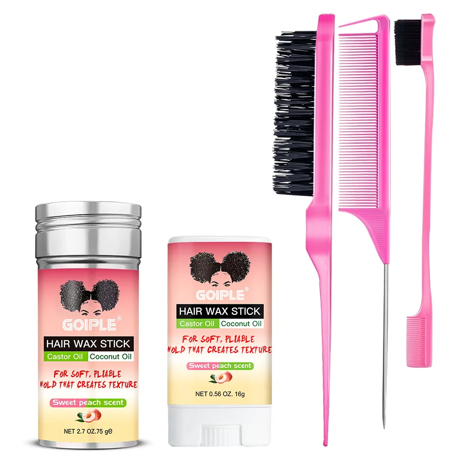 

GOIPLE 16+75g Hair Styling Wax Stick Solid Wax for Natural Wig Shaping Pomade Cream & Bristle Brush Pointed Tail Comb Edge Brush