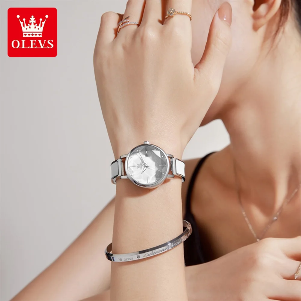 ساعات OLEVS النسائية كاجوال عصرية مريحة بحزام جلدي أصلي كوارتز ساعة يد مقاومة للماء وتاريخ مضيء مقاومة للماء #3
