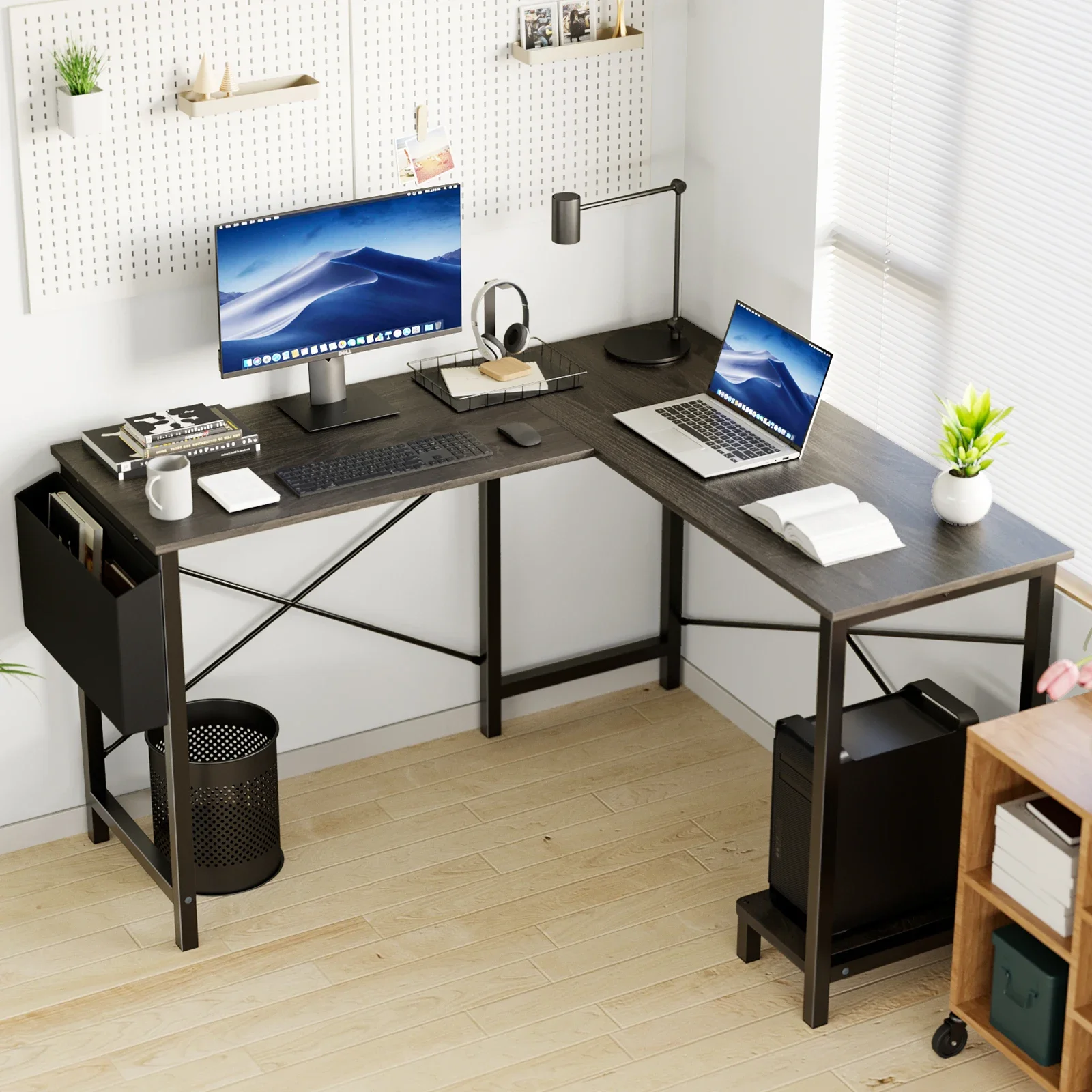 Pop Gaming Corner 50 Inch Office Writing PC Wooden Table With CPU Storage Shelf & Side Bag For Home Office Bedroom Small Space