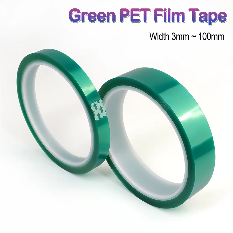 High Temperature 33m/Roll Green PET Film Tape Width 3mm ~ 100mm PCB Solder SMT Plating Masking Tape Insulation Protection
