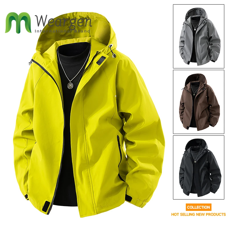 

Мужская водонепроницаемая куртка с капюшоном, свободная рабочая одежда, модная брендовая горная уличная однотонная повседневная штормопроницаемая 8926