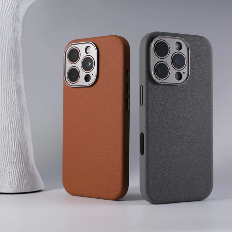 Touch Camera Button Leather Texture MagSafe Phone Case for iPhone 16pro max 16 Pro Magnetic Wireless Charging Alloy Lens Cover