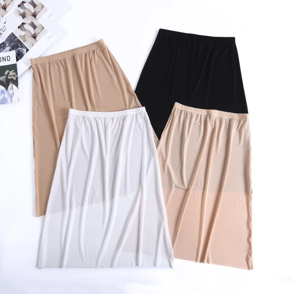 Underskirt Half Slips Dress for Women Summer Thin Ice Silk High Waist Elastic Anti-Penetrating Underskirt Lining Petticoat