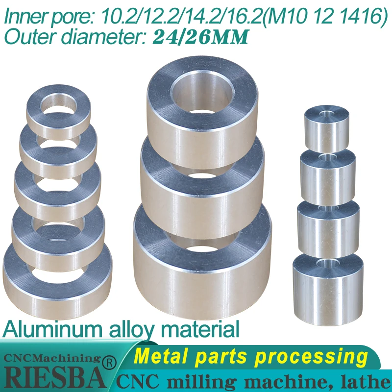 Diameter 24 26mm Aluminum Bushing Gasket Metal Shaft S M10 M12 M14 M16 Flat Washer Gasket Round Hollow No Thread Standoff Spacer