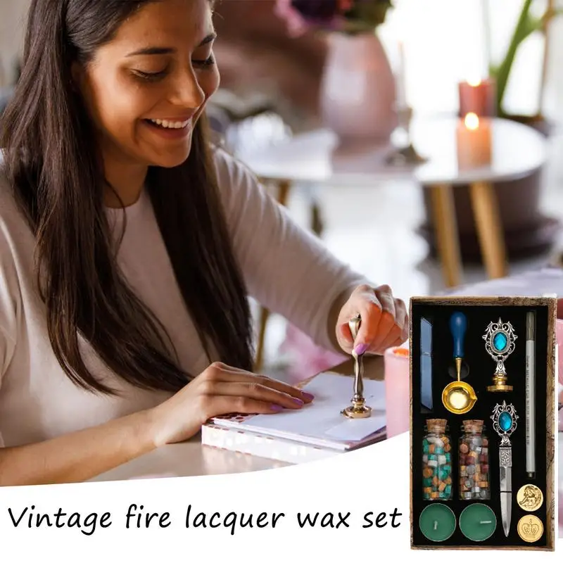 Vintage Fire Lacquer Wax Set Sealing Stamps Kit Fire Paint Wax Stamps Set For Fire Lacquer Stamp Envelope Wedding Party