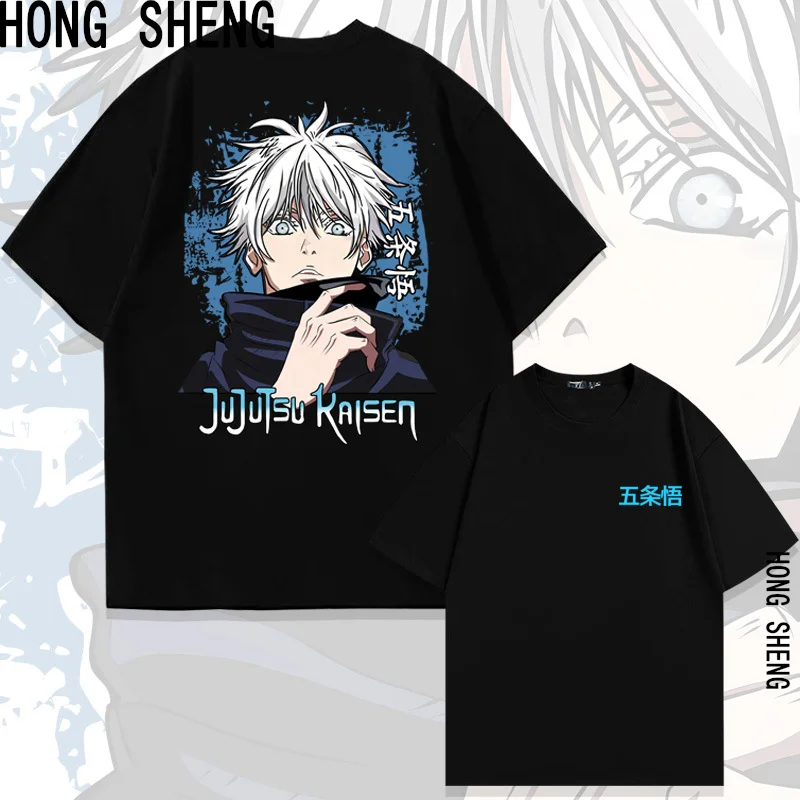 

Мужская футболка из чистого хлопка с короткими рукавами и японской анимацией Attack Giant Five Wu Chao, летняя свободная одежда с плечами спереди