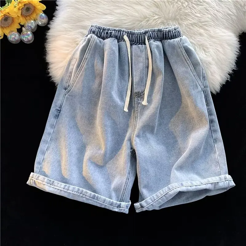 Summer Elastic Waist Jeans Men's Shorts Trend Loose Casual American Five-point Pants