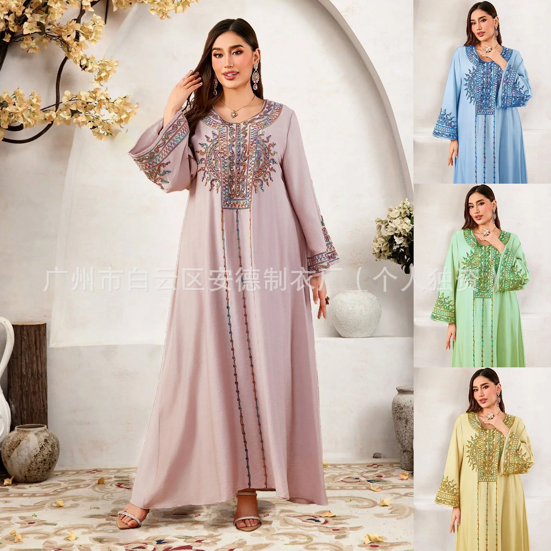 

Arab Saudi Arabia Dubai Rope Embroidery Long Robe Dress Abaya Fashion New Multi Color Abaya Ramadan Dubai Luxury Islam Elegant