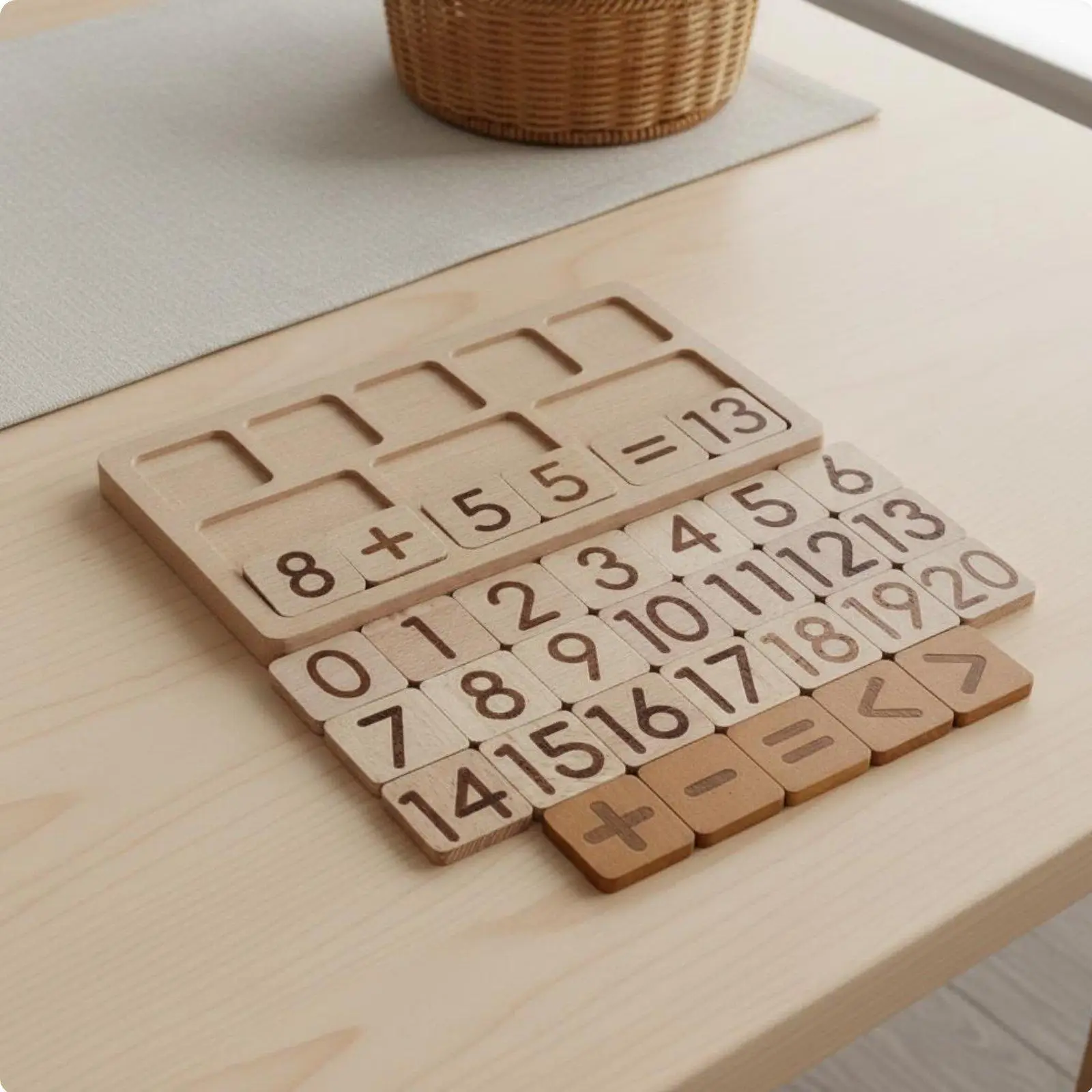 Math Educational Resources Wooden Arithmetic Learning Tray Montessori Number Block Toy for Kids Math Classroom
