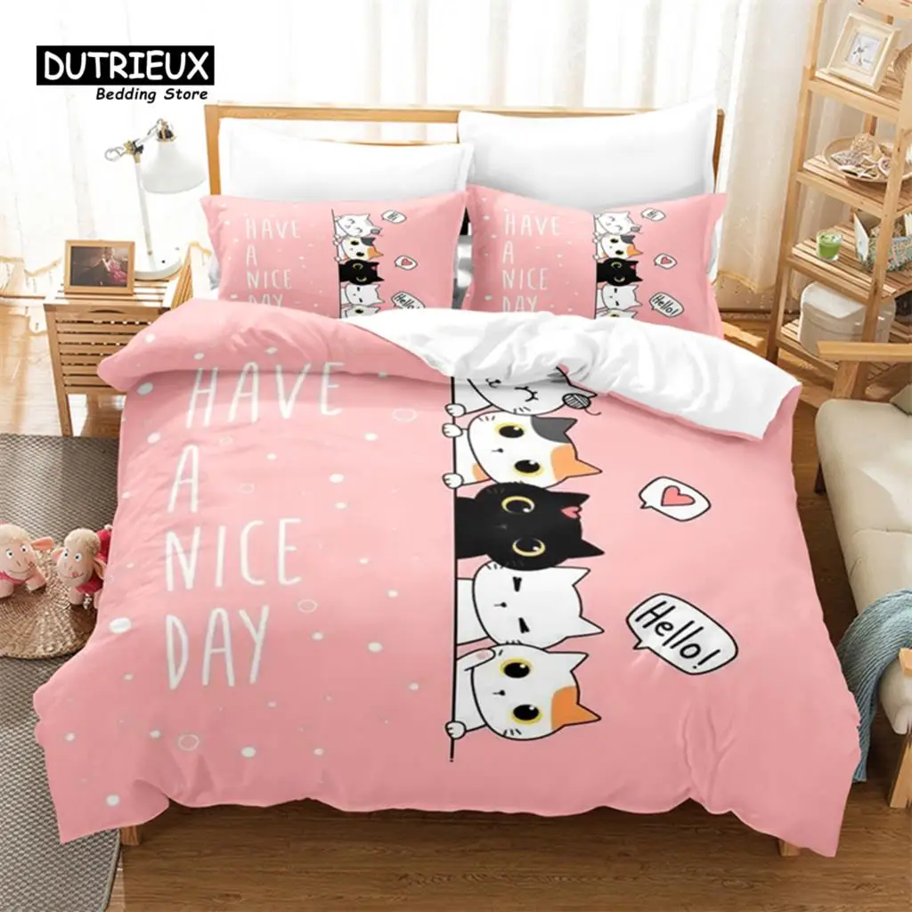 

Duvet Cover Set Cartoon Children's Cat Bedding Set Soft Comfortable Breathable Duvet Cover For Bedroom Guest Room Decor