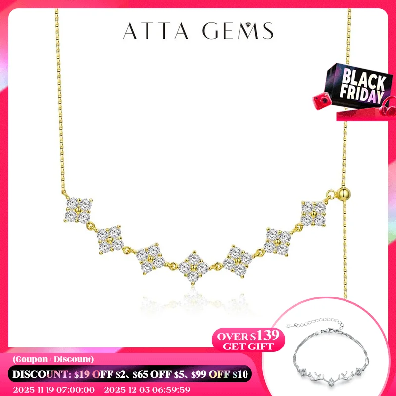 

ATTAGEMS Luxurly D Color Moissanite Necklace 925 Sterling Silver Pure Gold Pendant for Women Wedding Party Bridal Fine Jewelry
