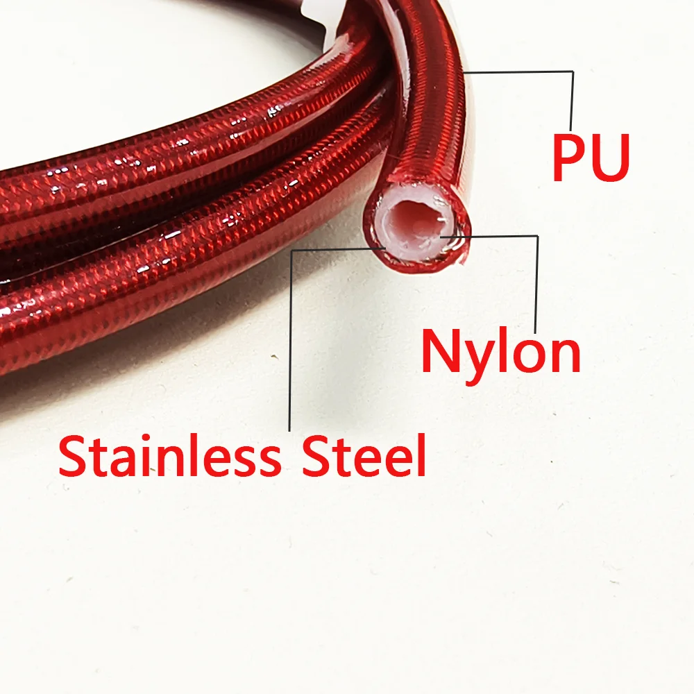 0°~28°~90° M10 Stainless Steel Braided Motorcycle Red Brake Hose Line Oil Pipe Clutch Tube with 360Degree Golden Rotatable Banjo