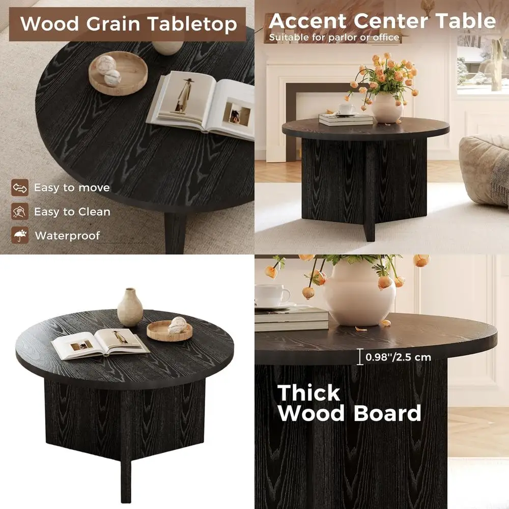 

Compact Modern Coffee Table for Minimalist Living Spaces: Adjustable Feet, Black Finish