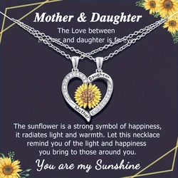 Sunflower Bond of Love Necklace Set - Mom & Daughter Duo with Magnetic Hearts Perfect Mothers Day & Birthday Gifts