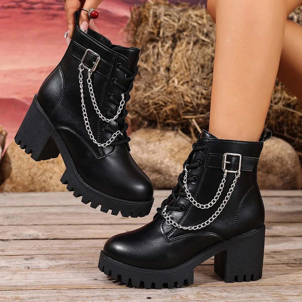 Winter elegante runde Zehen Schnürung sexy High Heels modische und meistverkaufte neue bequeme Damenstiefel in Übergröße