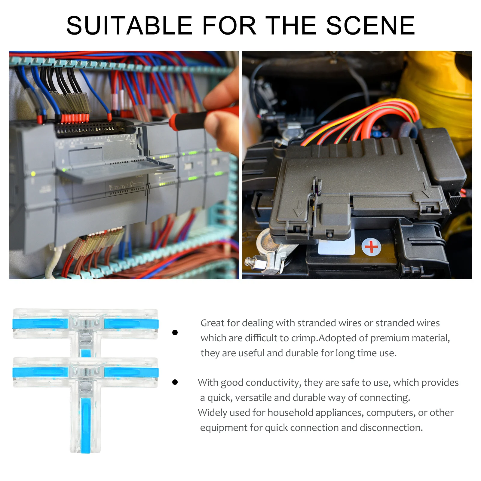 

10Pcs Copper Insulated Terminal Connector Set T-Type Quick Splice Wire Connectors Cable Terminals for Electrical Wiring