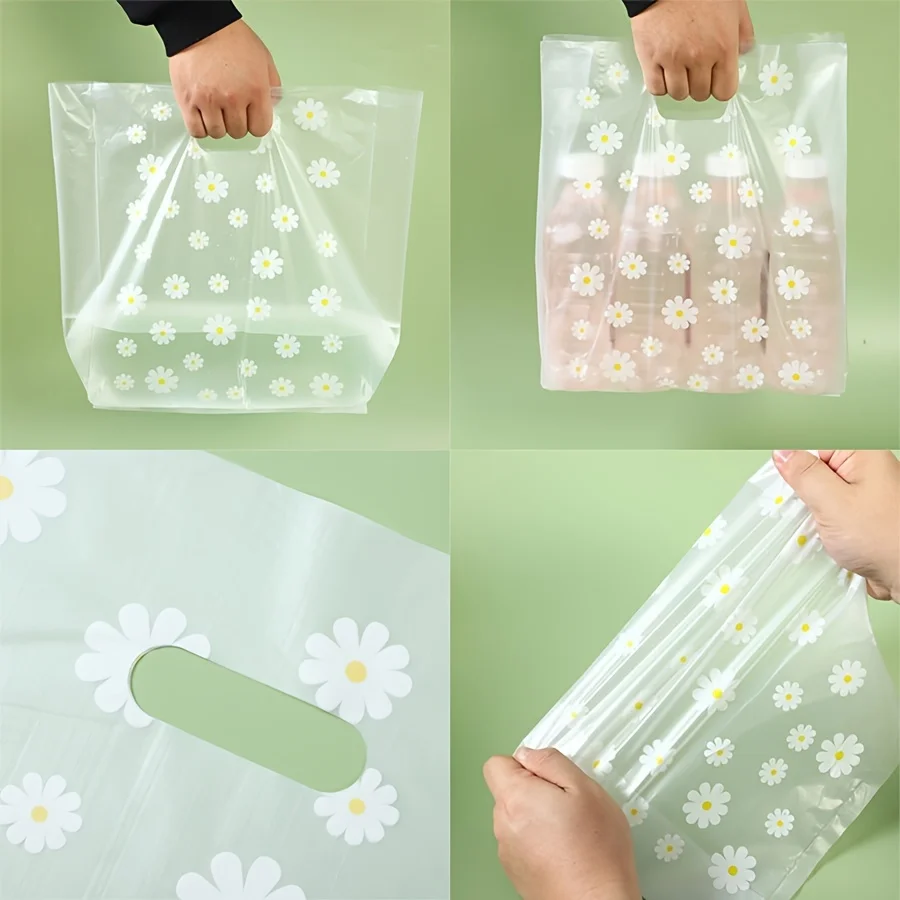 50pcs small daisy candy bag, transparent cookie bag, birthday party baking supplies, DIY gift packaging processing bag