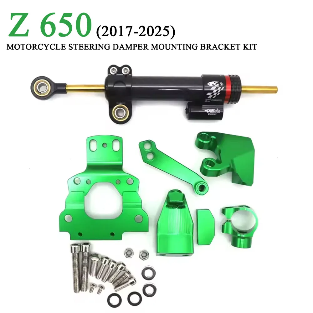 

2017-2025 For Kawasaki Z650 Z 650 Motorcycle Accessories Fiber Carbon Steering Damper Stabilizer Bracket Support Mounting Kit