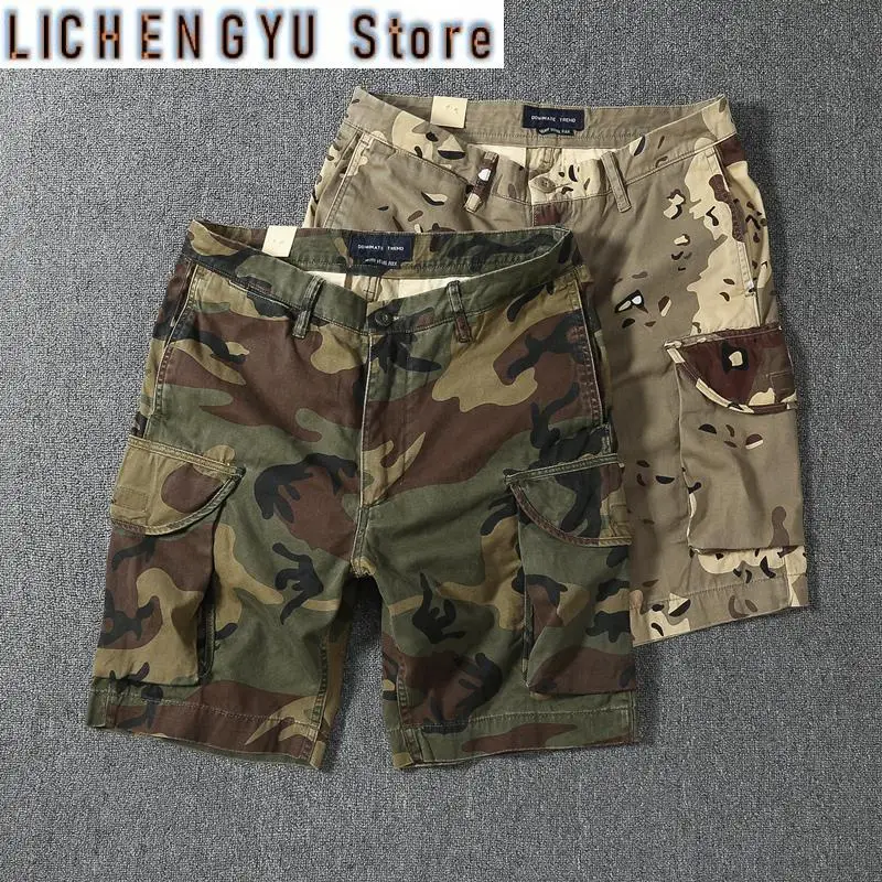 Summer American Retro Heavyweight M65 Camouflage Cargo Shorts Men's Pure Cotton Washed Loose Multi-pocket Casual 5-point Pants