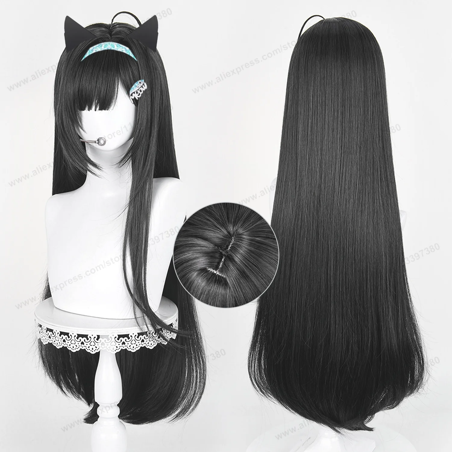 Mint‌ Cosplay Wig 80cm Long Black Grey Women Wigs Anime NIkke Cosplay Wig Halloween Heat Resistant Synthetic Hair