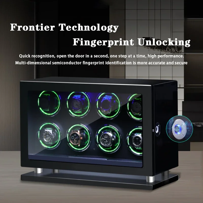 【Fingerprintlock】Watch Winder Box Automatic 8 Slots watches storage box Touch Screen With remote control watch safe box