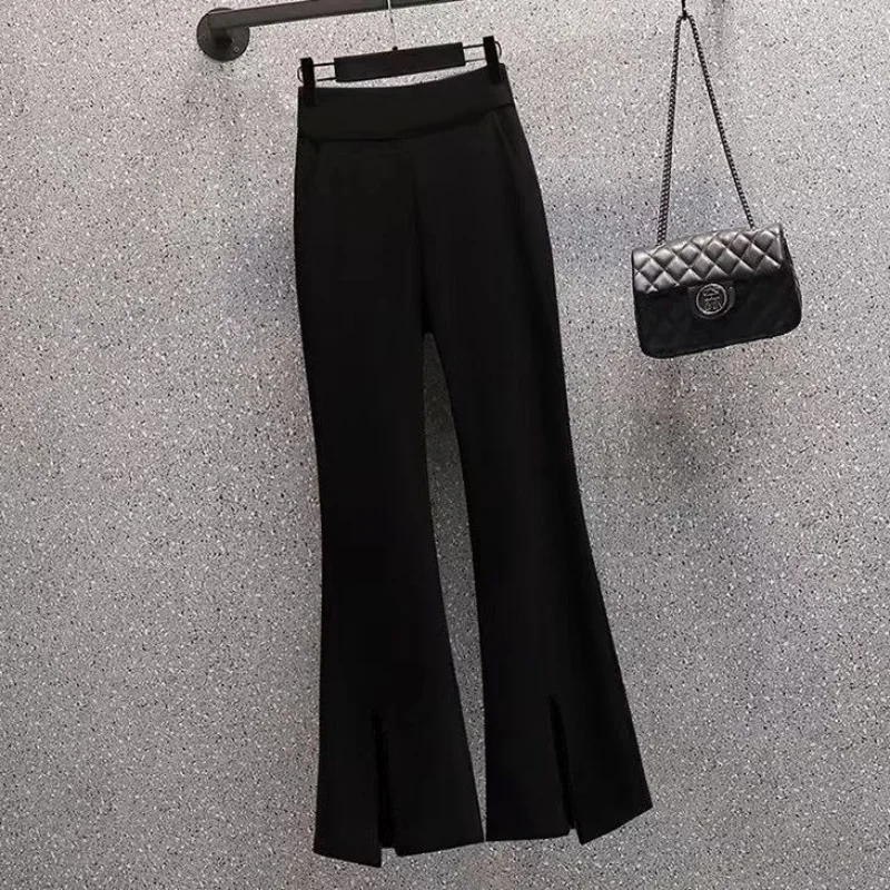 Spring and Autumn Elegance Celebrity's Age Reducing and Slimming Design Sense Top Split Slim Pants Two Piece Set