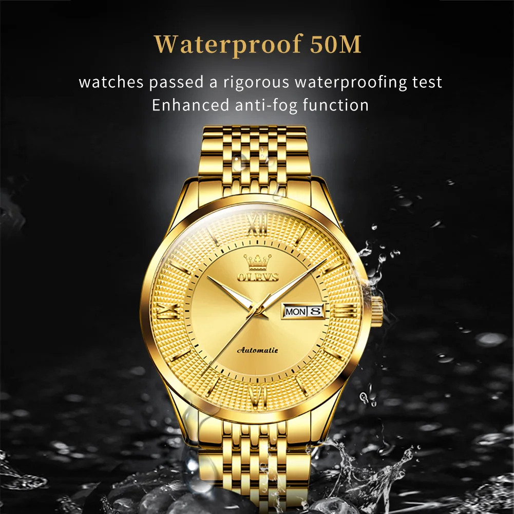 OLEVS 6657 мужские часы оригинальные модные 50 м водонепроницаемые светящиеся часы для мужчин механические часы из нержавеющей стали часы Day-Date