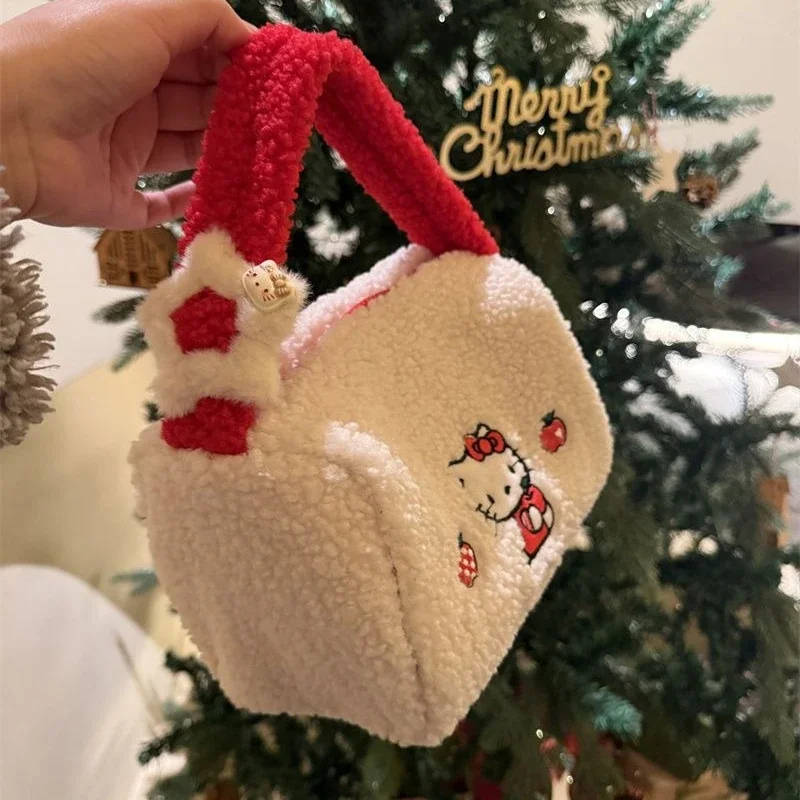 2025 سانليو جديد لطيف مرحبا كيتي حقيبة يد الفتاة القلب سعة كبيرة حقيبة التطريز حقيبة ماكياج محمولة