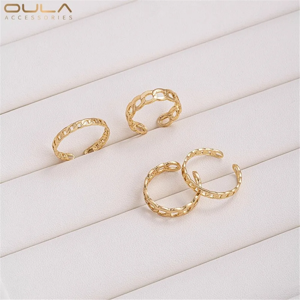 

1pcs 14K Gold Color Chain Ring, Interlocking Rings, Trendy Diy Handcrafted Ring for Women on Instagram, Open Ring Band